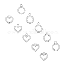 Ajustes del Rhinestone colgante de 304 acero inoxidable, anillo redondo y corazón, color acero inoxidable, 15.5~17x13~14.5x1.5mm, agujero: 2 mm, 20 unidades / caja