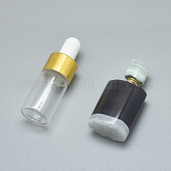 Colgantes de botella de perfume que se pueden abrir de ágata natural, Con Fornituras de latón y botellas de aceite esencial de vidrio, 39~49x19~23x13~16mm, agujero: 0.8 mm, capacidad de la botella de vidrio: 3 ml (0.101 fl. oz), capacidad de piedras preciosas: 1 ml (0.03 onzas líquidas)
