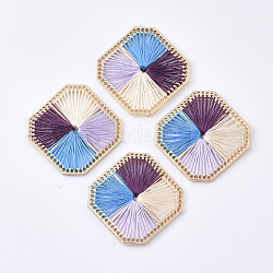 Four-color Polyester Thread Woven Pendants, with Golden Plated Alloy Findings, Long-Lasting Plated, Square, Colorful, 33x33x3mm, Hole: 0.8mm