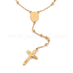 304 collane rosario in acciaio inox di perline per pasqua, con ovale con maglia vergine maria e pendenti croce crocifisso, oro, 18.50 pollice (47 cm)