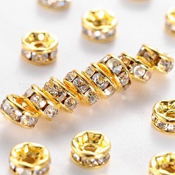 Séparateurs perles en laiton avec strass, plaqué or, rondelle, sans nickel, cristal, 4x2mm, Trou: 0.8mm