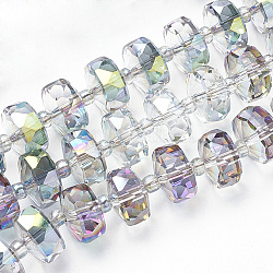 Fili di perle di vetro electroplat, arcobaleno placcato, sfaccettato, rondelle, colorato, 10x6.5mm, Foro: 1.2 mm, circa 60pcs/filo, 18.9 pollice