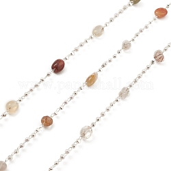 Chaînes de perles de pépites de pierres précieuses naturelles mélangées, avec les accessoires en laiton argent, non soudée, avec bobine, 2mm, 6x4~5mm
