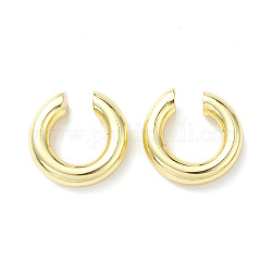 Pendientes de anillo de latón chapado en rack para mujer, sin plomo y el cadmio, real 18k chapado en oro, 24x6.5mm