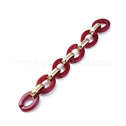 Cadenas de cable de plástico ccb hechas a mano, con anillos de unión acrílicos, dorado, rojo, enlaces: 24.2x18.2x4 mm y 19x12x4.7 mm, 39.37 pulgada (1 m) / hebra