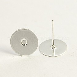 Stud Earring Settings, Brass Head and Stainless Steel Pin, Lead Free, Cadmium Free and Nickel Free, Silver, Tray: 10mm, 10mm