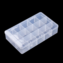 Contenitori di plastica tallone, scatola divisori regolabile, rimovibili 15 scomparti, rettangolo, chiaro, 27.5x16.5x5.7cm