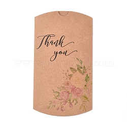 Paper Pillow Boxes, Gift Candy Packing Box, Flower Pattern & Word Thank You, BurlyWood, Box: 12.5x7.6x1.9cm, Unfold: 14.5x7.9x0.1cm