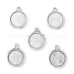 Tibetan Style Alloy Flat Round Pendant Cabochon Settings, Cadmium Free & Lead Free, Double-sided Tray, Plain Edge Bezel Cups, Antique Silver, Tray: 12mm, 18x15x3mm, Hole: 1mm, about 769pcs/1000g