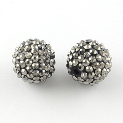 Harz Strass Perlen, mit Acryl runde Perlen innen, für Bubblegum-Schmuck, Grau, 12x10 mm, Bohrung: 2~2.5 mm