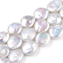 Brins de perles de keshi naturelles baroques, perle d'eau douce, plat rond, couleur de coquillage, 13~15x11.5~13x5~6mm, Trou: 0.5mm, Environ 29~30 pcs/chapelet, 15.83'' (40.2 cm)