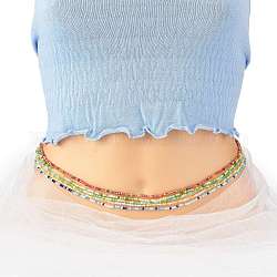 Bijoux d'été perles de taille, chaîne de corps, chaîne de ventre en perles de verre à facettes, bijoux de bikini pour femme fille, couleur mixte, 31-1/2 pouce (80 cm), perles: 3x2.5 mm