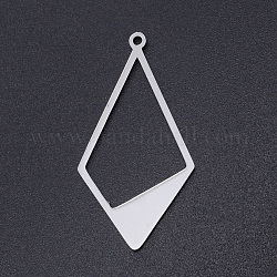 201 Stainless Steel Pendants, Rhombus, Stainless Steel Color, 36x18x1mm, Hole: 1.4mm