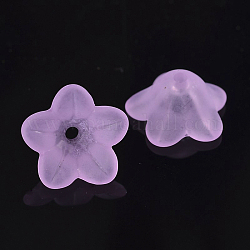 Grosses perles de fleur violette en acrylique transparent mat, environ 13 mm de diamètre, épaisseur de 7mm, Trou: 1 mm