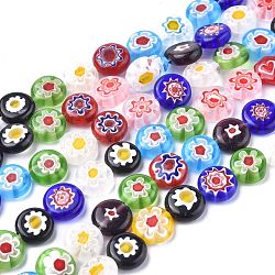 Perles plates de verre à la main millefiori rondes, couleur mixte, 10x4mm, Trou: 1mm, Environ 38 pcs/chapelet, 14.5 pouce