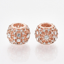 Perle europee in lega placcate oro rosa, con rhinestones, perline con foro grande, rondelle, cirstallo, 11x8.5mm, Foro: 4.5 mm