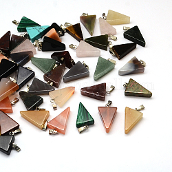 Colgantes triangulares de piedras naturales y sintéticas mixtas, con fornituras de latón de tono platino, 22~25x14~15x5~7mm, agujero: 2x7 mm
