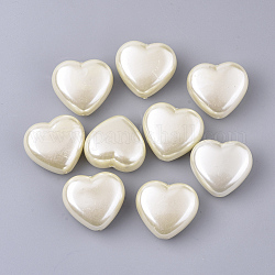 ABS Plastic Imitation Pearl Beads, Heart, Floral White, 24.5x27x14mm, Hole: 1.5mm