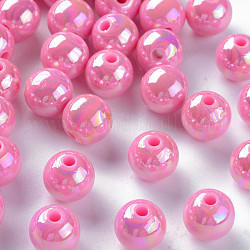 Perles acryliques opaques, de couleur plaquée ab , ronde, cornsilk, 10x9mm, Trou: 2mm, environ 940 pcs/500 g