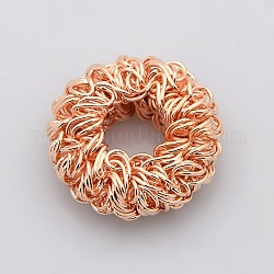 Flat Round Iron Wire Beads, Large Hole Beads, Rose Gold, 18x7mm, Hole: 6mm