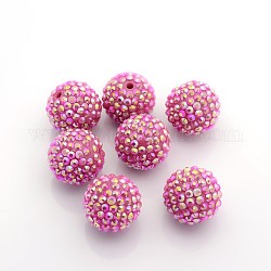 Stämmig Rhinestone Harz Kaugummi Kugel Perlen, AB Farbe, Runde, neon rosa , 20x18 mm, Bohrung: ca. 2.5 mm