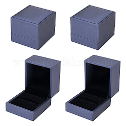 Benecreat Ringbox aus PU-Leder, mit Schaumstoffmatte, Rechteck, Mitternachtsblau, 6.5x6x5.4 cm