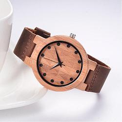 Leder Armbanduhren, mit Holz Uhrkopf und Legierung Zubehör, Kamel, 255x24x2.5 mm, Uhr-Kopf: 54.5x48x12 mm, Uhr-Gesicht: 37 mm