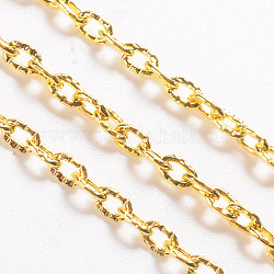 Iron Cable Chains, Textured, Unwelded, with Spool, Oval, Golden Color, 3x2x0.6mm, about 32.8 Feet(10m)/roll