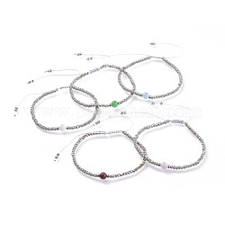 Braccialetti di perline di vetro intrecciati regolabili, con perle di occhio di gatto, filo di nylon e 304 perline distanziatore in acciaio inossidabile, colore misto, 2-1/8 pollice ~ 3-3/8 pollici (5.3~8.5 cm)