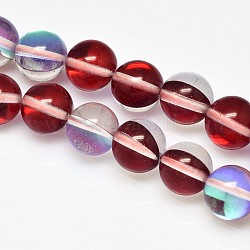 Synthetical Moonstone Beads Strands, Holographic Beads, Round, Dark Red, 6mm, Hole: 1mm, 15.5inch
