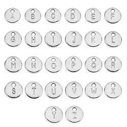 26個の合金ペンダント  文字a~z付きのフラットラウンド  プラチナ  10mm