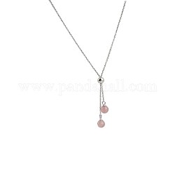 925 colliers de lariat en argent sterling, avec perles rondes en quartz imitation fraise, platine