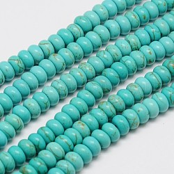 Filo di perline turchesi sintetici, tinto, rondelle, turchese, 6x2.5~3mm, Foro: 1 mm, circa 115~165pcs/filo, 15~15.5 pollice