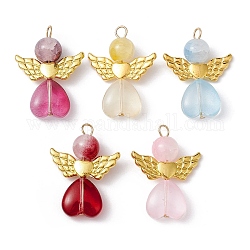 Pendentif en perles de verre de couleurs mélangées, avec les accessoires en alliage, charme de fée d'angle, or, 28.5x21.5x8mm, Trou: 3.2mm