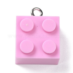 Ciondoli di resina, con anello in ferro platino, mattoncini giocattolo, perla rosa, 21x15.5x11mm, Foro: 2.6 mm