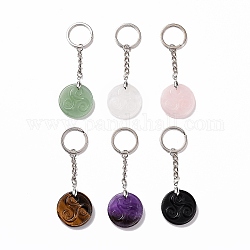 Porte-clés pendentif triskele/triskelion en pierres précieuses naturelles, avec porte-clés fendus en laiton, 9 cm