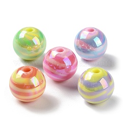 Perles en acrylique plaquées de couleur AB, rond avec rayure, couleur mixte, 14mm, Trou: 2.8mm, environ 320 pcs/500 g