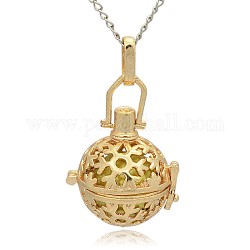 Golden Tone Brass Hollow Round Cage Pendants, with No Hole Spray Painted Brass Ball Beads, Dark Khaki, 35x25x21mm, Hole: 3x8mm