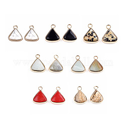 Ciondoli di pietre preziose naturali e sintetiche, con accessori di ottone, triangolo, oro, 16~16.5x12.5x5mm, Foro: 2 mm