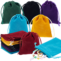 Pandahall elite 24pcs 6 colores bolsas de joyería de terciopelo, bolsas de cordón, con hilos de poliéster, Rectángulo, color mezclado, 12.3x10.1x0.3 cm, 4 piezas / color