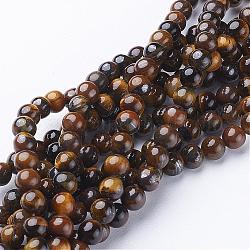 Edelsteinstränge, Klasse, Runde, Tigerauge, ca. 6 mm Durchmesser, 65 Perlen pro Strang Loch: ca. 0.8 mm, etwa 15-16 Zoll
