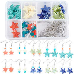 Sunnyclue DIY kits para hacer aretes colgantes con forma de estrella de mar, con cuentas de coral sintético, Abalorios de porcelana hechas a mano, Abalorios de vidrio, Pendientes de latón, Platino