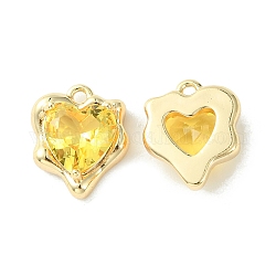 Ottone micro spianare fascino zirconi, fascino cuore, vero placcato oro 18k, oro, 13x11x4.5mm, Foro: 1.2 mm