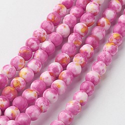 Chapelets de perle en jade blanc naturel, ronde, teinte, rose chaud, 6mm, Trou: 1mm, Environ 73 pcs/chapelet, 15.9 pouce (405 mm)