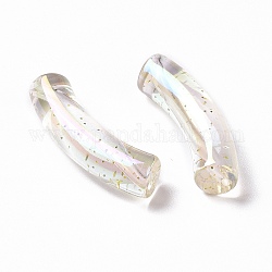 Placage uv perles acryliques transparentes irisées, avec de la poudre de paillettes, tube incurvé, clair, 32~33x10x8mm, Trou: 1.6mm