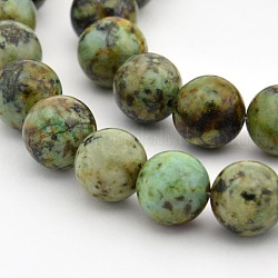 Fili di perle rotonde naturali di turchese africano (diaspro), 10mm, Foro: 1 mm, su 40pc / strand, 16 pollice