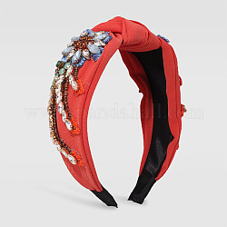 Accessoires à cheveux, bandes de cheveux en tissus, avec alliage de zinc et broderie, rouge-orange, 155x135x40mm