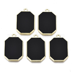 Acrylic Pendants, with Alloy Settings, Cadmium Free & Nickel Free & Lead Free, Rectangle Octagon, Black, 25x17x2mm, Hole: 1.8mm