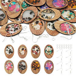 Kit de fabrication de boucles d'oreilles pendantes ovales à faire soi-même, y compris les pendentifs en résine et en bois, Crochets d'oreille en laiton, anneaux de jonction en bronze, couleur mixte, 56 pcs / boîte