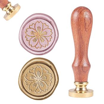 DIY Scrapbook, Brass Wax Seal Stamp and Wood Handle Sets, Flower, Golden, 8.9x2.5cm, Stamps: 25x14.5mm
